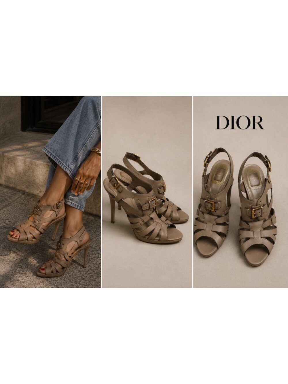 Christian Dior Beige Leather Strappy Platform Sandals Heels Slingback Italy 39.5